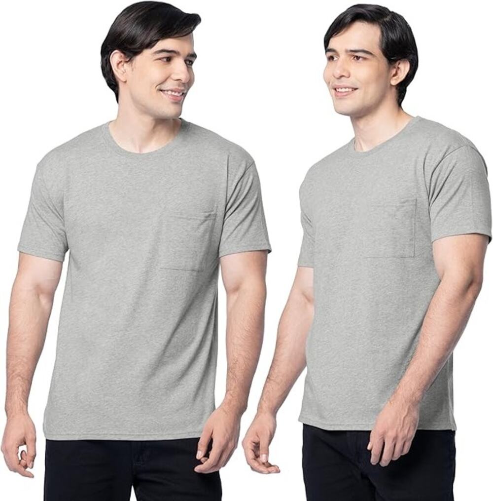 Fruit of the Loom Men's 2XL Gray Heather Eversoft Cotton Pocket T Shirt V4-18